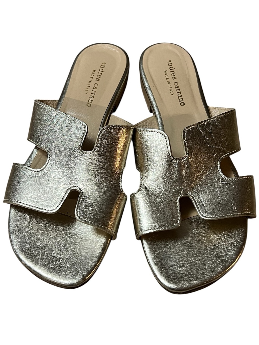 Andrea Carrano gold metallic leather H sandals Made in Italy